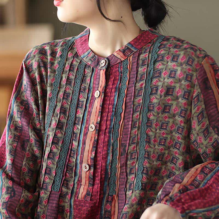 Buddha Stones Vestidos de manga larga para mujer, estilo retro bohemio, con botones, estampado floral y rayas, con bolsillo, ideales para primavera y otoño. - image 22