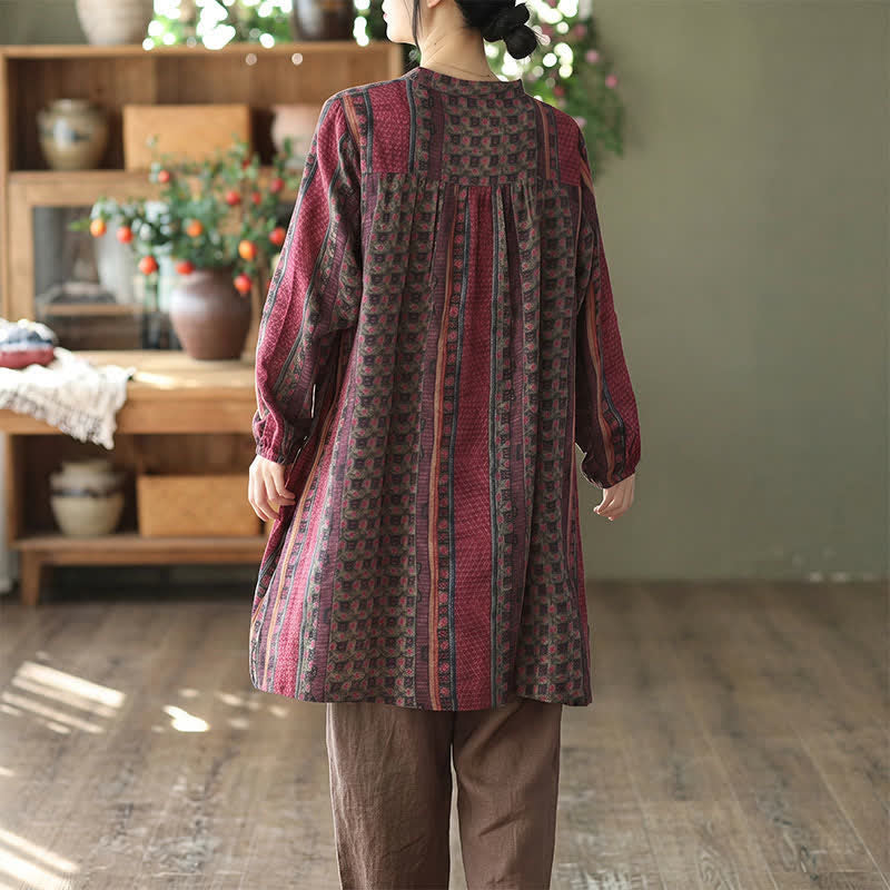 Buddha Stones Vestidos de manga larga para mujer, estilo retro bohemio, con botones, estampado floral y rayas, con bolsillo, ideales para primavera y otoño. - image 20
