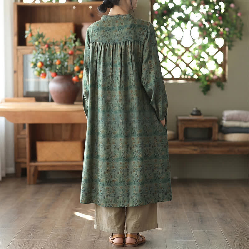 Buddha Stones Vestidos de manga larga para mujer, estilo retro bohemio, con botones, estampado floral y rayas, con bolsillo, ideales para primavera y otoño. - image 7