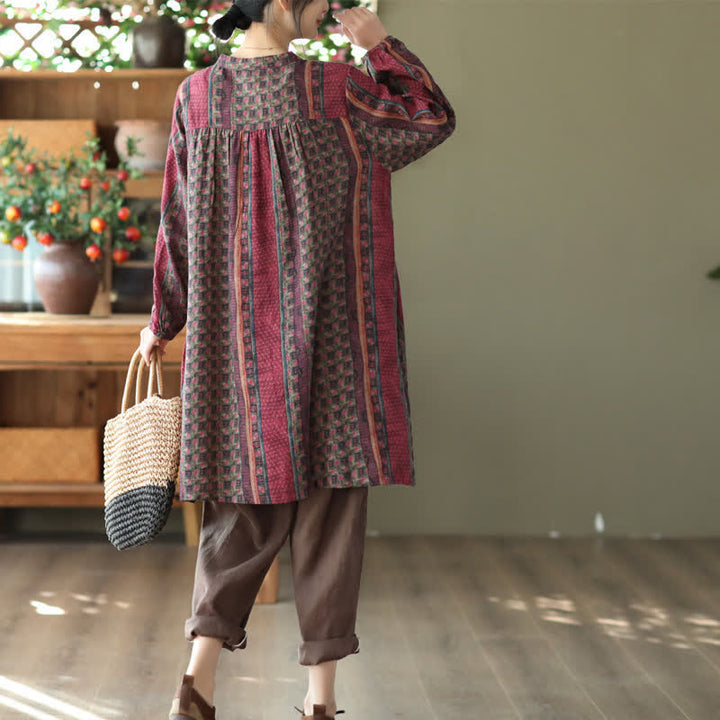 Buddha Stones Vestidos de manga larga para mujer, estilo retro bohemio, con botones, estampado floral y rayas, con bolsillo, ideales para primavera y otoño. - image 21