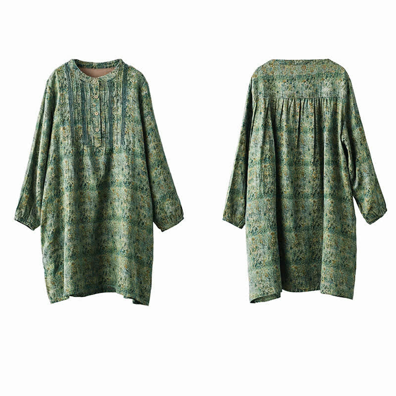 Buddha Stones Vestidos de manga larga para mujer, estilo retro bohemio, con botones, estampado floral y rayas, con bolsillo, ideales para primavera y otoño. - image 8