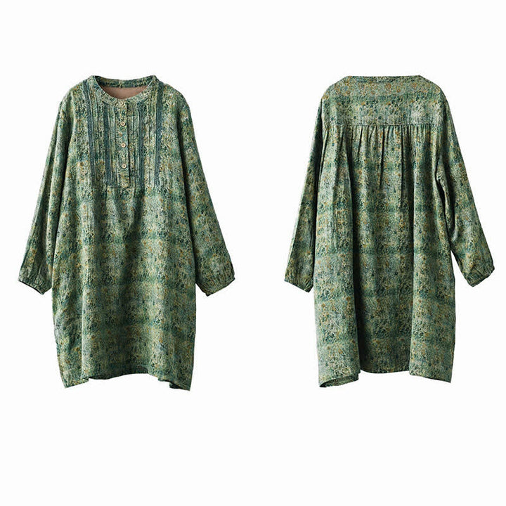 Buddha Stones Vestidos de manga larga para mujer, estilo retro bohemio, con botones, estampado floral y rayas, con bolsillo, ideales para primavera y otoño. - image 8