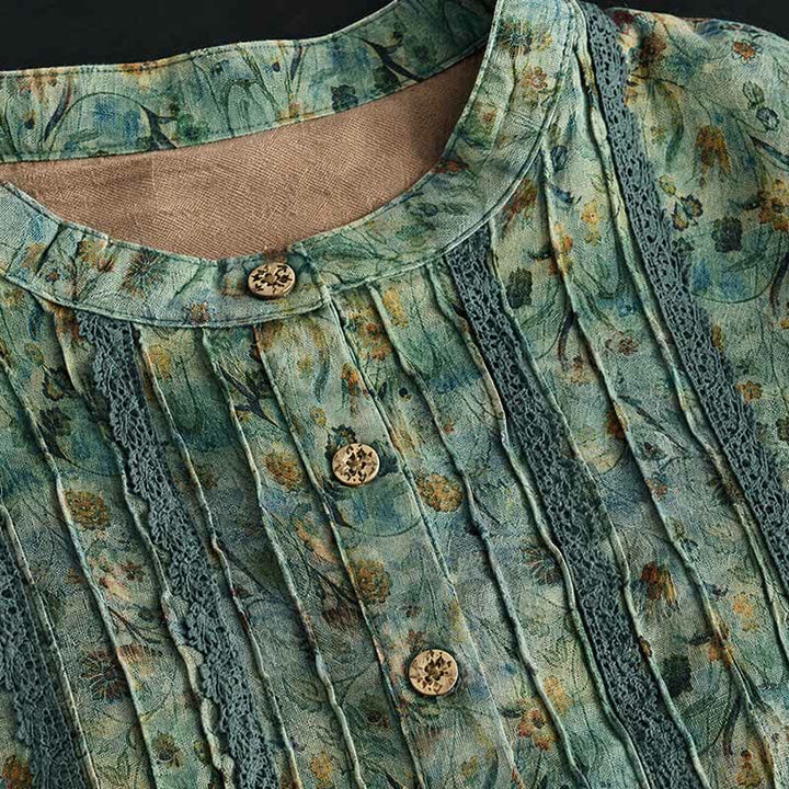 Buddha Stones Vestidos de manga larga para mujer, estilo retro bohemio, con botones, estampado floral y rayas, con bolsillo, ideales para primavera y otoño. - image 11