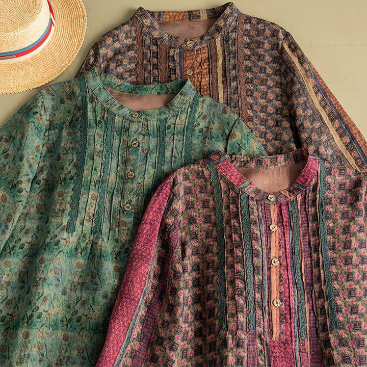 Buddha Stones Vestidos de manga larga para mujer, estilo retro bohemio, con botones, estampado floral y rayas, con bolsillo, ideales para primavera y otoño. - image 24