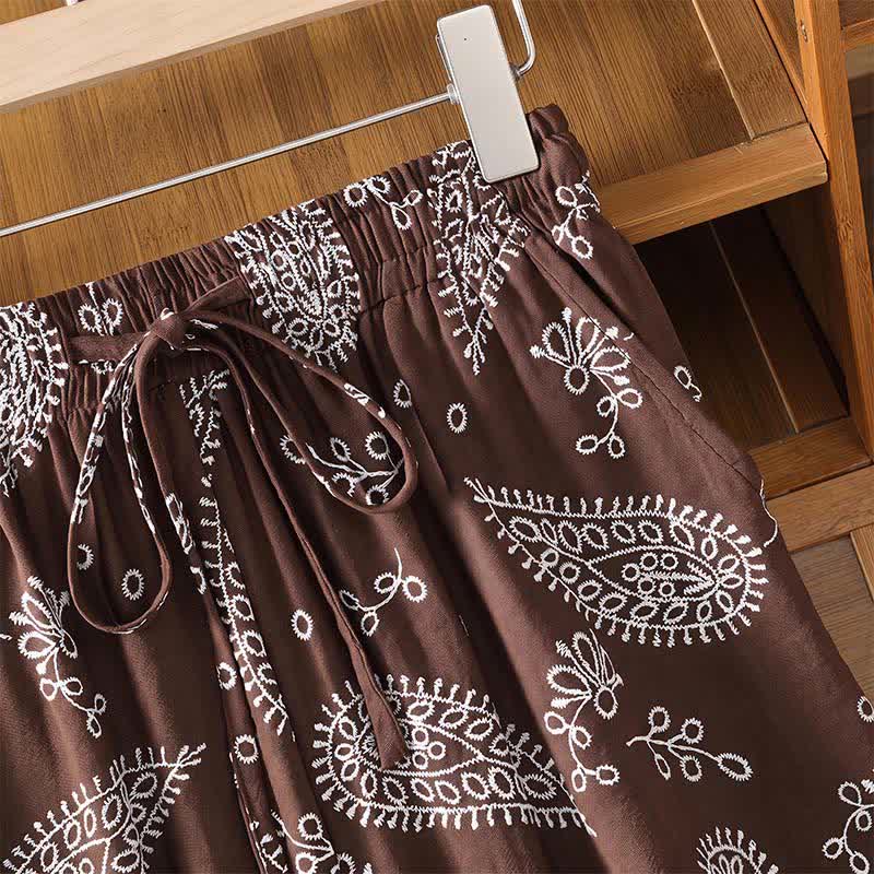 Buddha Stones Pantalones tobilleros casuales de primavera-verano estilo bohemio con cordón ajustable y estampado paisley para mujer, de pierna recta y con bolsillo. - image 6