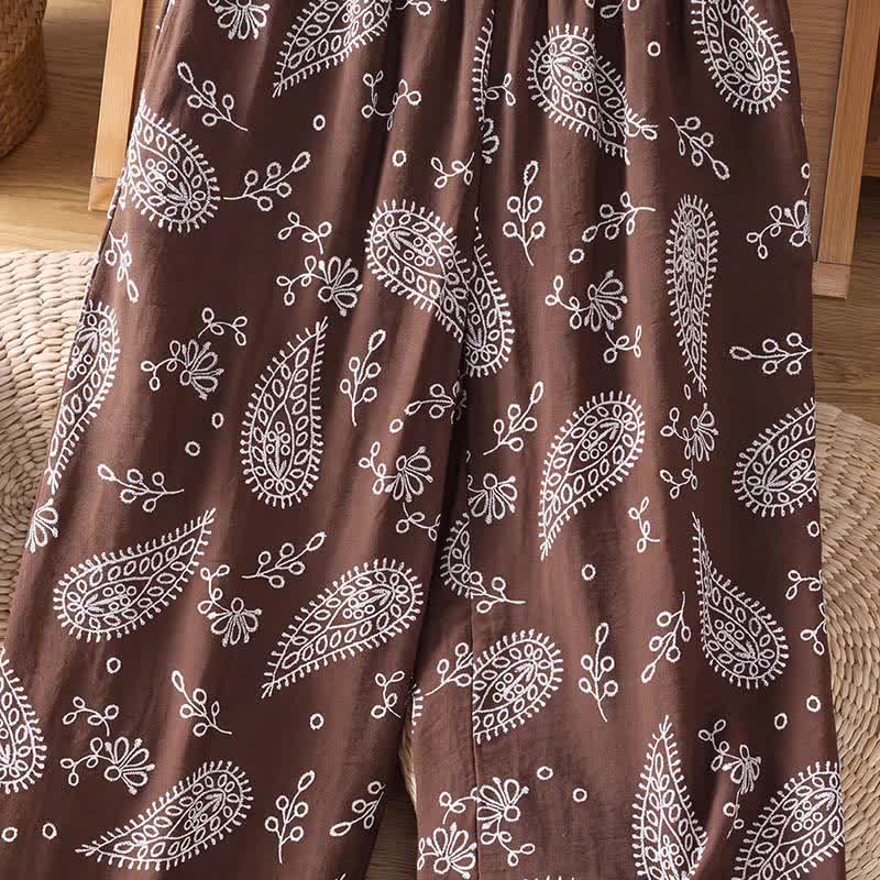 Buddha Stones Pantalones tobilleros casuales de primavera-verano estilo bohemio con cordón ajustable y estampado paisley para mujer, de pierna recta y con bolsillo. - image 8