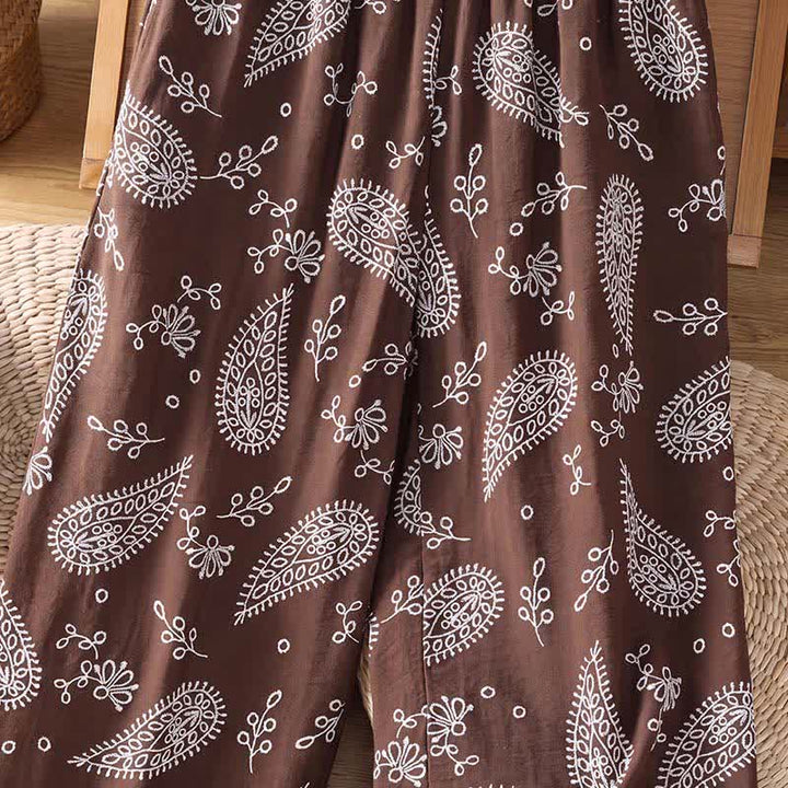 Buddha Stones Pantalones tobilleros casuales de primavera-verano estilo bohemio con cordón ajustable y estampado paisley para mujer, de pierna recta y con bolsillo. - image 8