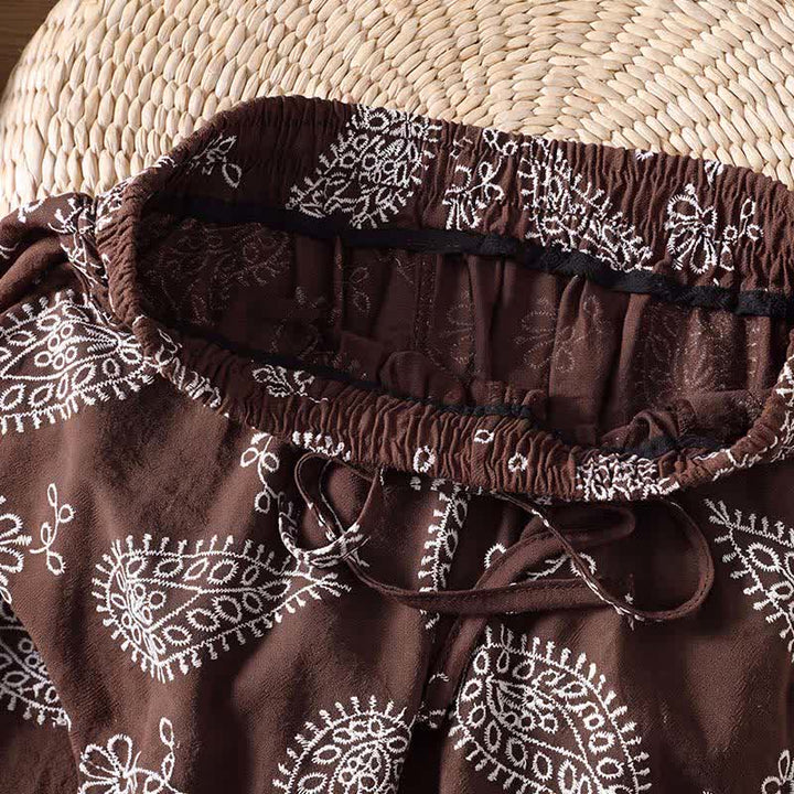 Buddha Stones Pantalones tobilleros casuales de primavera-verano estilo bohemio con cordón ajustable y estampado paisley para mujer, de pierna recta y con bolsillo. - image 5