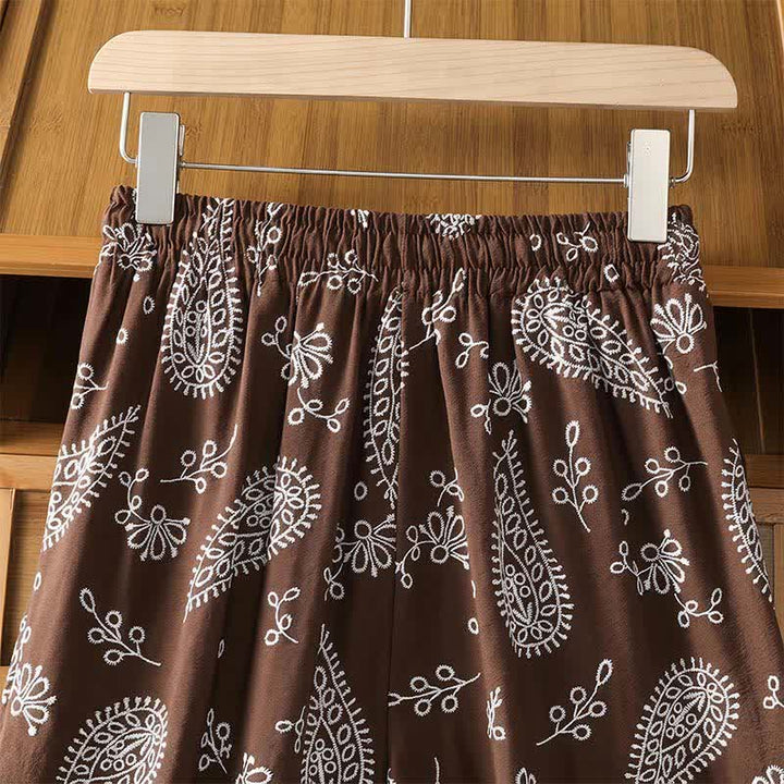 Buddha Stones Pantalones tobilleros casuales de primavera-verano estilo bohemio con cordón ajustable y estampado paisley para mujer, de pierna recta y con bolsillo. - image 4