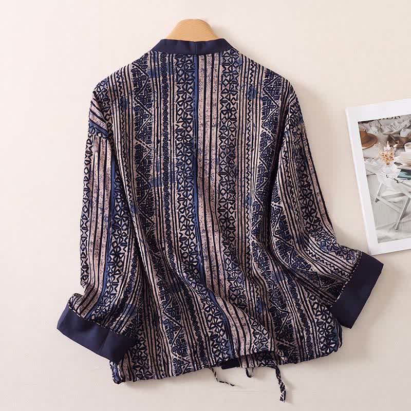 Buddha Stones Camisas de manga larga para mujer, estilo bohemio vintage, con botones y estampado geométrico, ideales para primavera y verano. - image 1