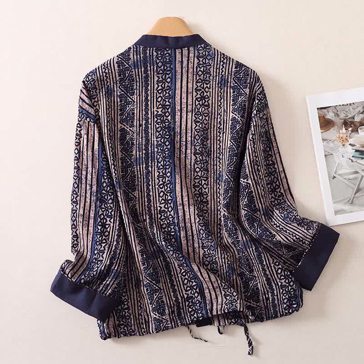 Buddha Stones Camisas de manga larga para mujer, estilo bohemio vintage, con botones y estampado geométrico, ideales para primavera y verano. - image 1