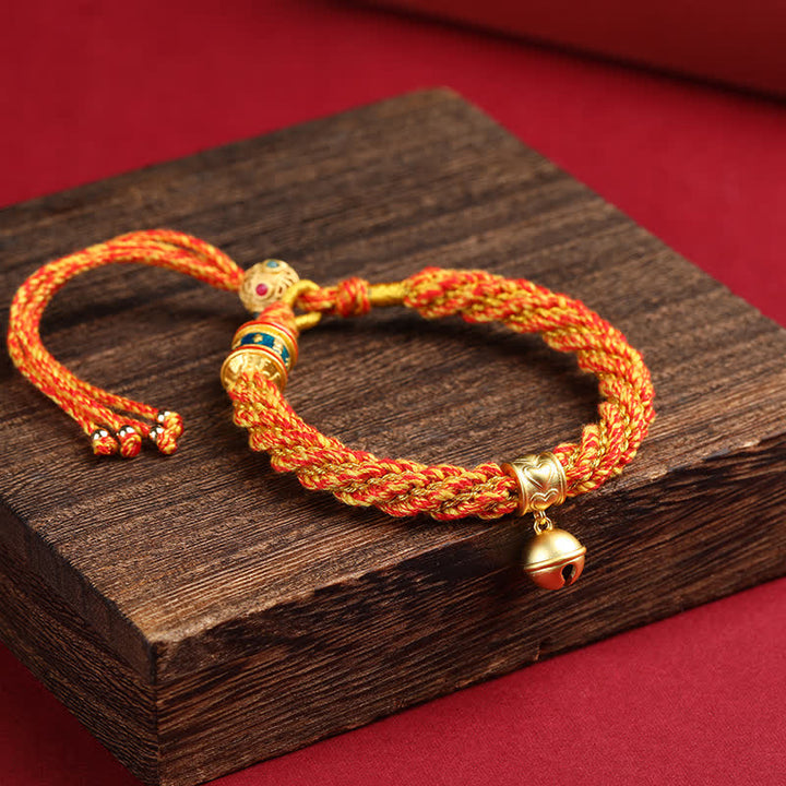 Buddha Stones Pulsera de cuerda multicolor con dije de campana de sabiduría Om Mani Padme Hum tibetana tejida a mano - Amarillo (circunferencia de la muñeca: 15-17 cm) - image 6