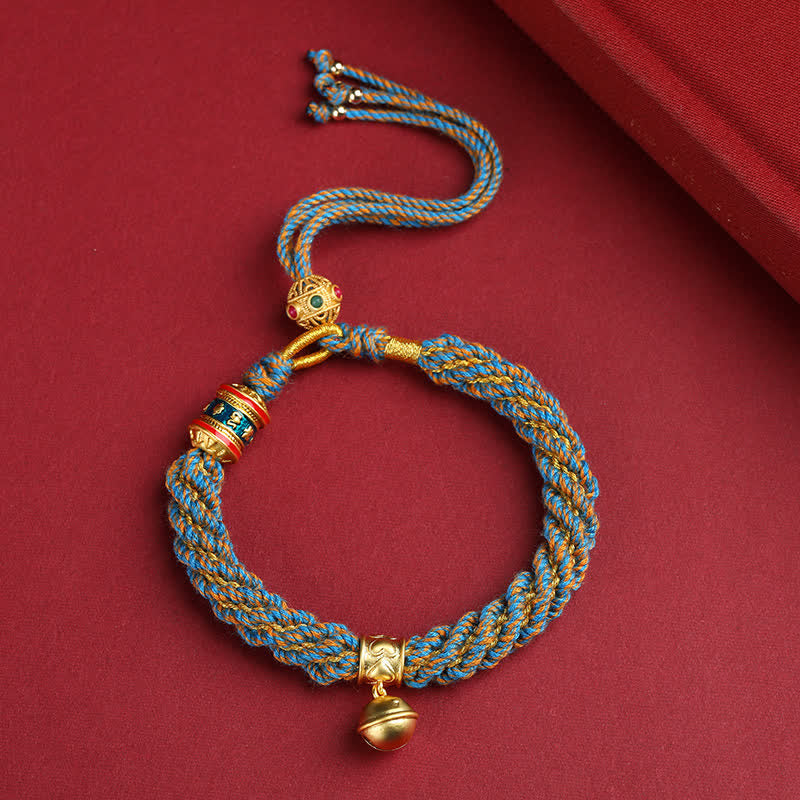 Buddha Stones Pulsera de cuerda multicolor con dije de campana de sabiduría Om Mani Padme Hum tibetana tejida a mano - image 9
