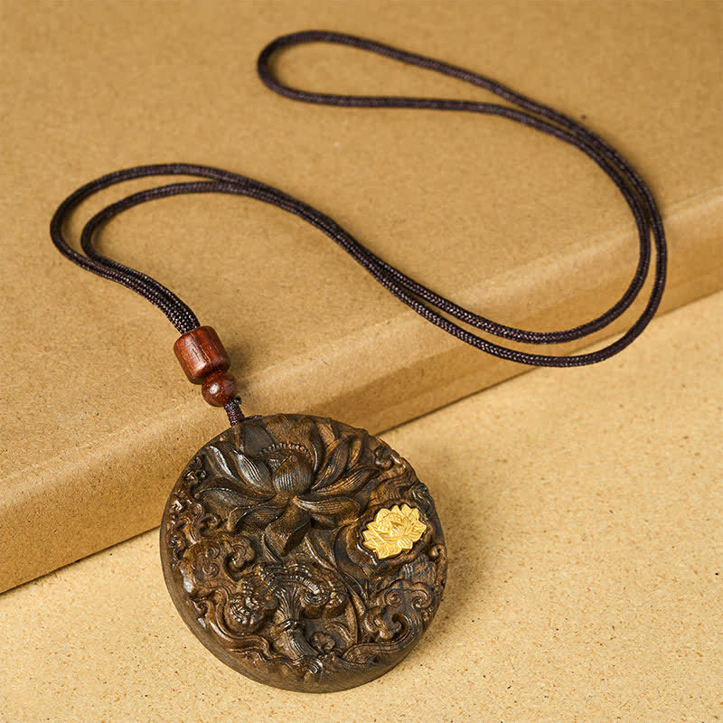 Buddha Stones Collar de iluminación de madera de sappan tallada con forma de loto - image 1
