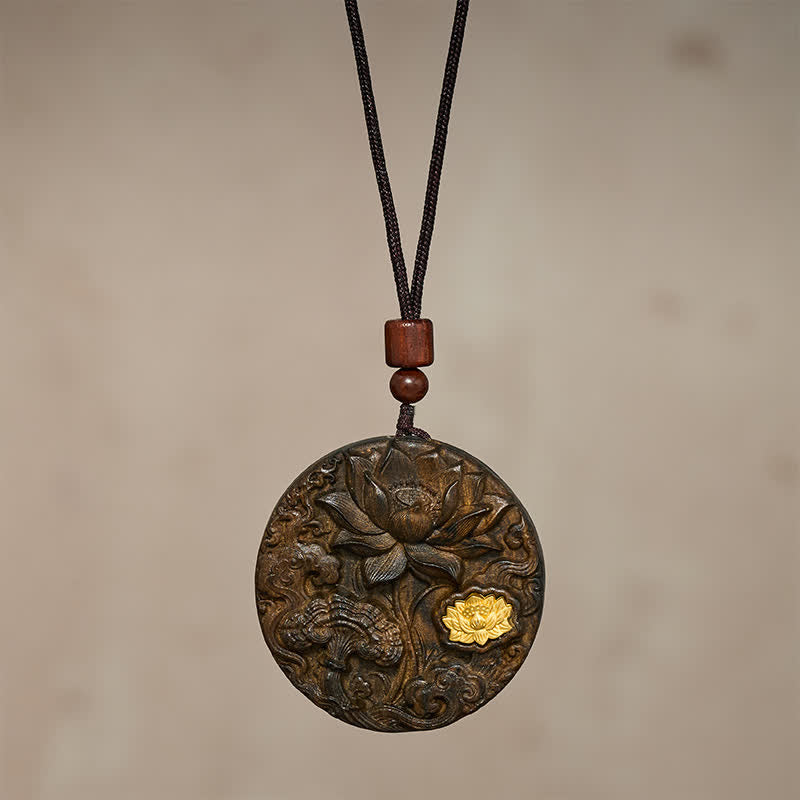 Buddha Stones Collar de iluminación de madera de sappan tallada con forma de loto - image 2