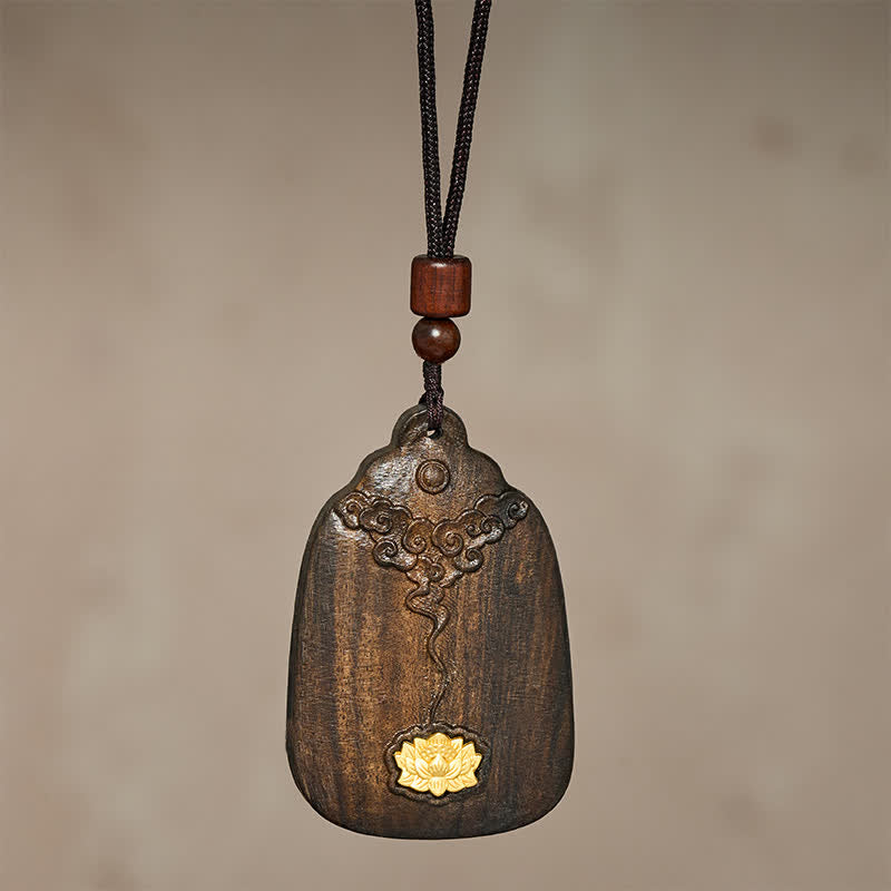 Buddha Stones Collar con colgante de madera de sappanwood con diseño de nubes auspiciosas y loto, símbolo de nuevos comienzos. - image 2