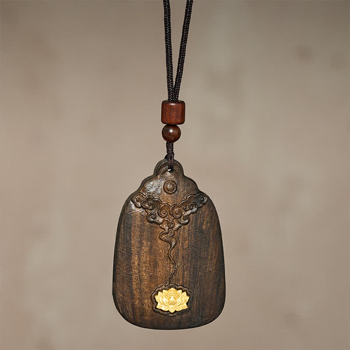 Buddha Stones Collar con colgante de madera de sappanwood con diseño de nubes auspiciosas y loto, símbolo de nuevos comienzos. - image 2