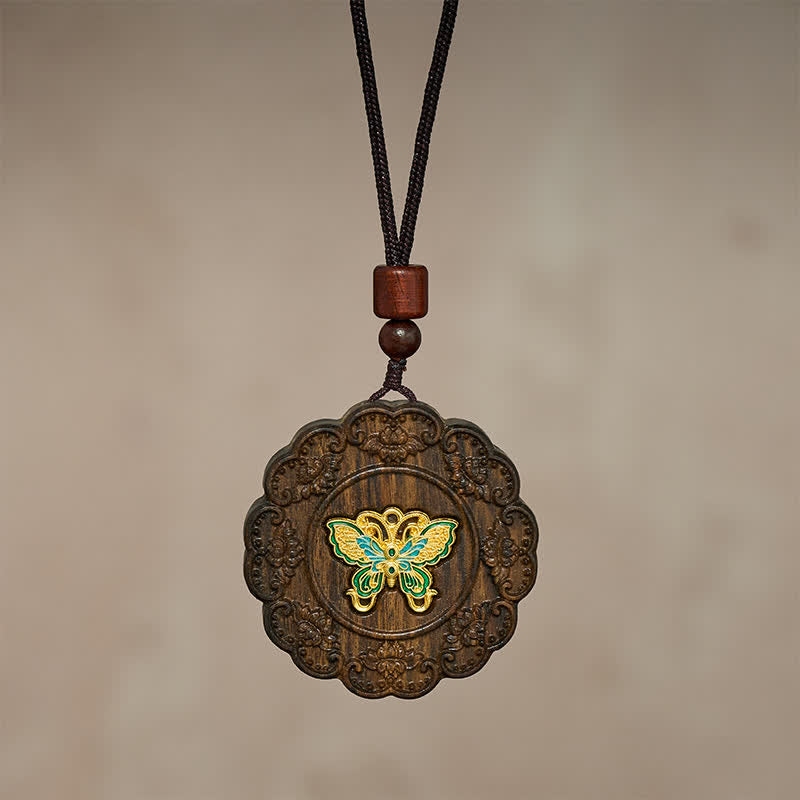 Buddha Stones Collar con colgante de mariposa de madera tallada en sappanwood, modelo Transformation - image 2