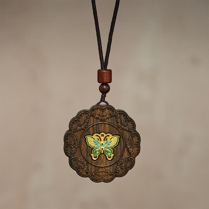 Buddha Stones Collar con colgante de mariposa de madera tallada en sappanwood, modelo Transformation - image 2