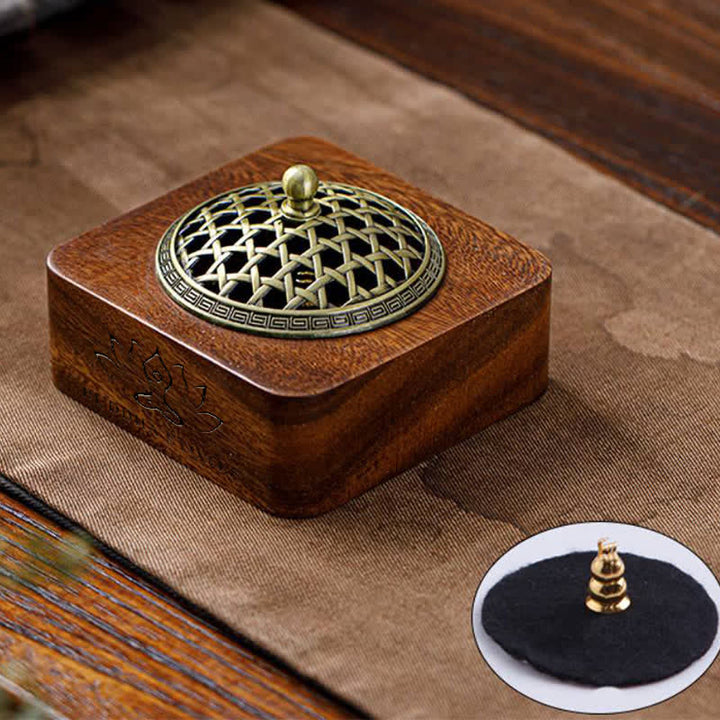 Buddha Stones Quemadores de incienso cuadrados de madera de durazno, dragón y fénix para protección - Diseño tejido verde - image 17