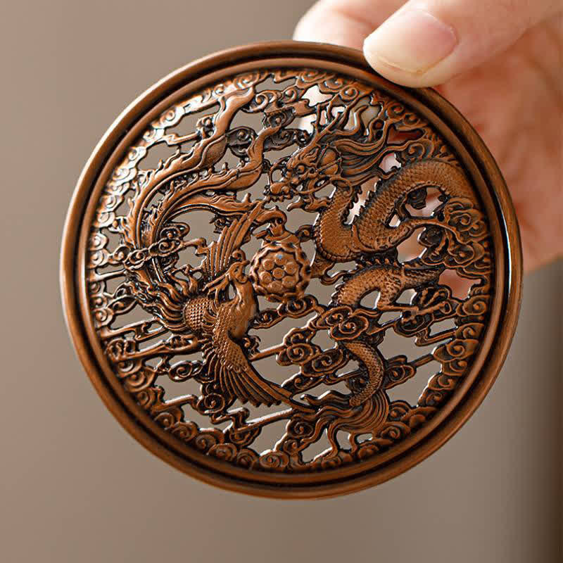 Buddha Stones Quemadores de incienso cuadrados de madera de durazno, dragón y fénix para protección - image 12