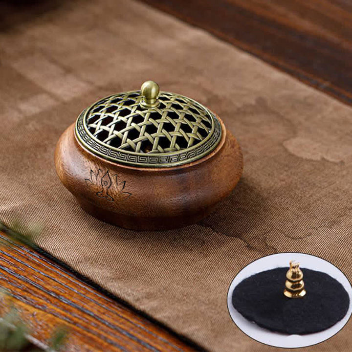 Buddha Stones Quemador de incienso redondo con forma de dragón fénix de madera de durazno y suerte - Con forma de cuenco - Diseño tejido verde - image 8
