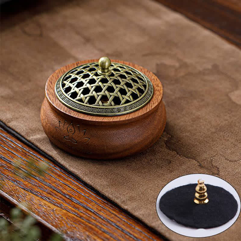 Buddha Stones Quemador de incienso redondo con forma de dragón fénix de madera de durazno y suerte - Con forma de jarra - Diseño tejido verde - image 1