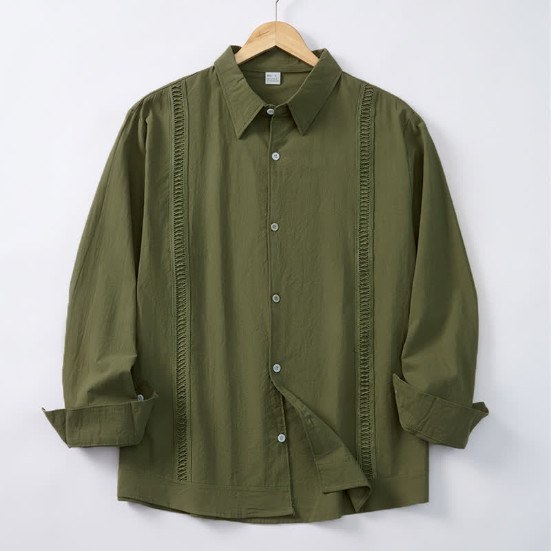 Buddha Stones Camisas de manga larga para hombre, estilo minimalista clásico, con botones, para primavera y otoño. - Verde oliva oscuro - US/UK/AU42, EU52 (3XL) - image 0