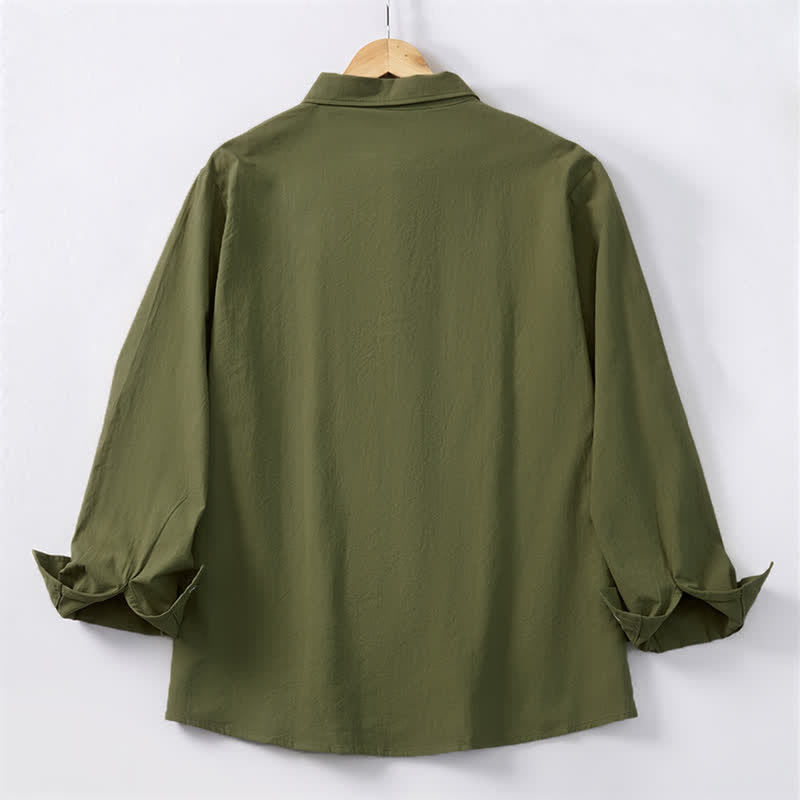 Buddha Stones Camisas de manga larga para hombre, estilo minimalista clásico, con botones, para primavera y otoño. - image 1