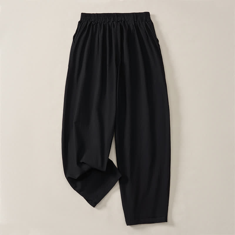 Buddha Stones Pantalones tobilleros básicos informales de color liso para mujer, ideales para primavera y verano. Pantalones de pierna recta con bolsillos. - Negro - US14, UK/AU18, EU46 (2XL) - image 10