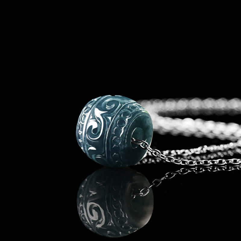 Buddha Stones Collar con colgante de barril Harmony grabado en jade y cadena de acero de titanio - image 3