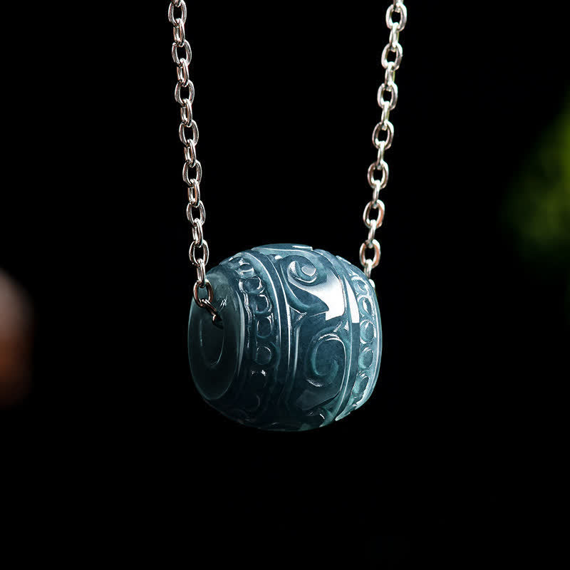 Buddha Stones Collar con colgante de barril Harmony grabado en jade y cadena de acero de titanio - image 2