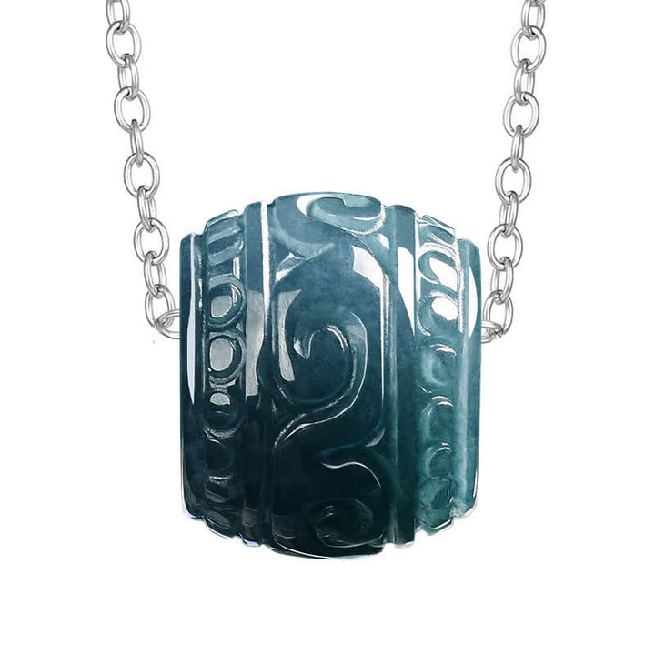 Buddha Stones Collar con colgante de barril Harmony grabado en jade y cadena de acero de titanio - image 7