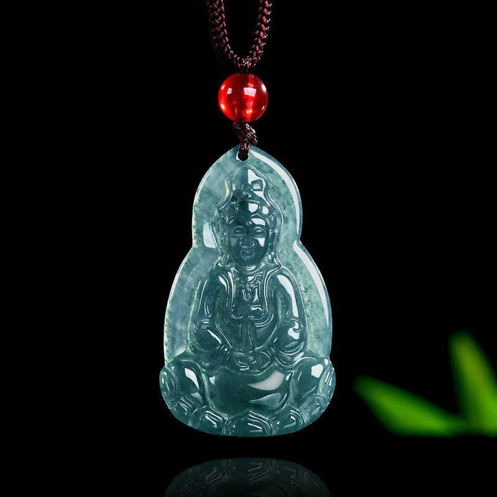 Buddha Stones Collar con colgante de jade tallado de Avalokiteshvara, símbolo de suerte y compasión. - Jade natural (el color puede variar) - 21 × 35,5 × 3,5 mm - image 0