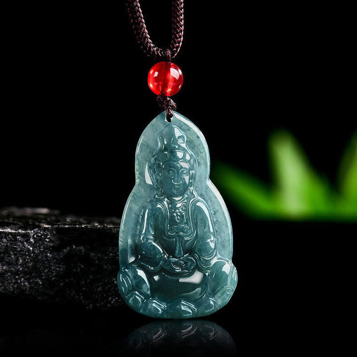 Buddha Stones Collar con colgante de jade tallado de Avalokiteshvara, símbolo de suerte y compasión. - image 1