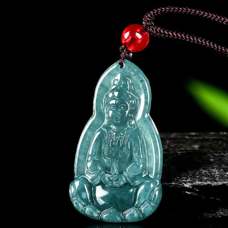 Buddha Stones Collar con colgante de jade tallado de Avalokiteshvara, símbolo de suerte y compasión. - image 4