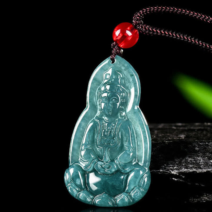 Buddha Stones Collar con colgante de jade tallado de Avalokiteshvara, símbolo de suerte y compasión. - image 4