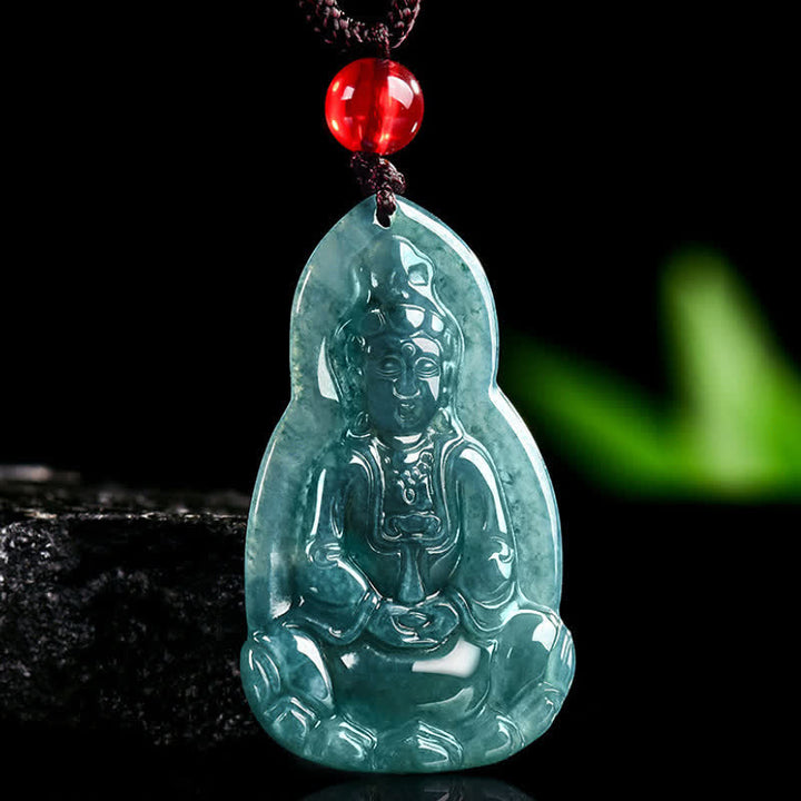 Buddha Stones Collar con colgante de jade tallado de Avalokiteshvara, símbolo de suerte y compasión. - image 3