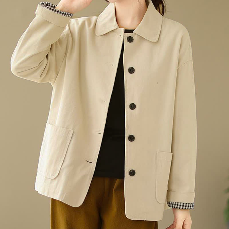 Buddha Stones Chaqueta informal minimalista de manga larga para mujer, con botones y bolsillos, ideal para primavera y otoño. - image 21