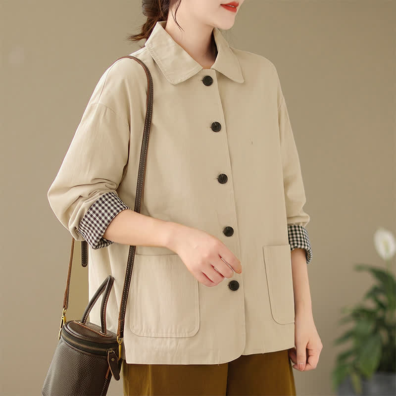 Buddha Stones Chaqueta informal minimalista de manga larga para mujer, con botones y bolsillos, ideal para primavera y otoño. - image 24