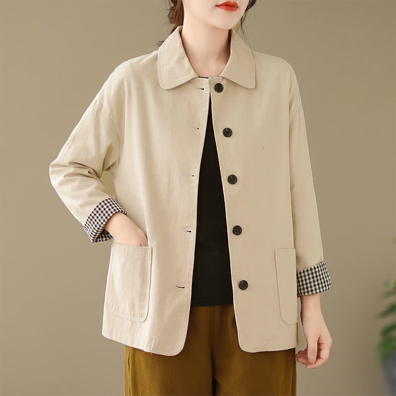 Buddha Stones Chaqueta informal minimalista de manga larga para mujer, con botones y bolsillos, ideal para primavera y otoño. - Beige - US8-10, UK/AU12-14, EU40-42 (2XL) - image 19