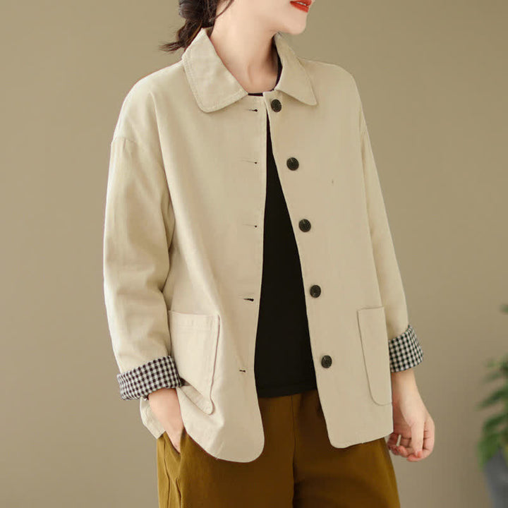 Buddha Stones Chaqueta informal minimalista de manga larga para mujer, con botones y bolsillos, ideal para primavera y otoño. - image 23