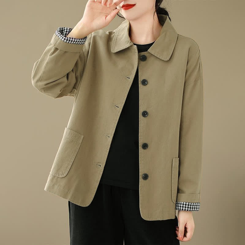 Buddha Stones Chaqueta informal minimalista de manga larga para mujer, con botones y bolsillos, ideal para primavera y otoño. - image 2