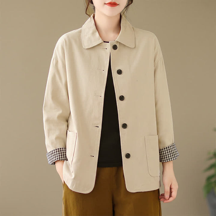Buddha Stones Chaqueta informal minimalista de manga larga para mujer, con botones y bolsillos, ideal para primavera y otoño. - image 20