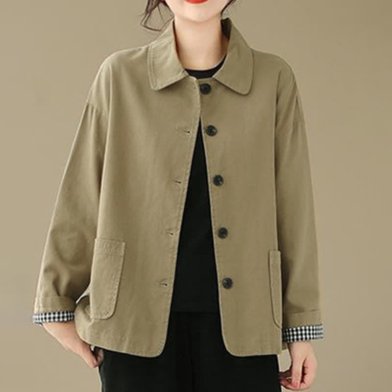 Buddha Stones Chaqueta informal minimalista de manga larga para mujer, con botones y bolsillos, ideal para primavera y otoño. - image 5