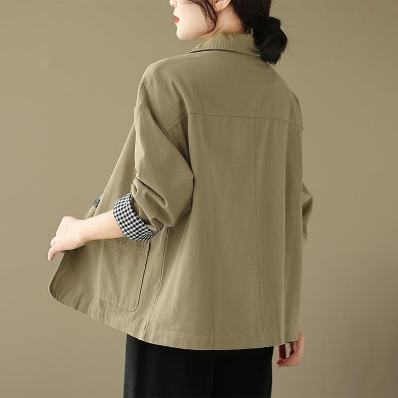 Buddha Stones Chaqueta informal minimalista de manga larga para mujer, con botones y bolsillos, ideal para primavera y otoño. - image 3