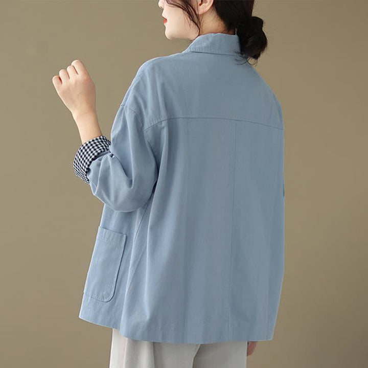 Buddha Stones Chaqueta informal minimalista de manga larga para mujer, con botones y bolsillos, ideal para primavera y otoño. - image 13