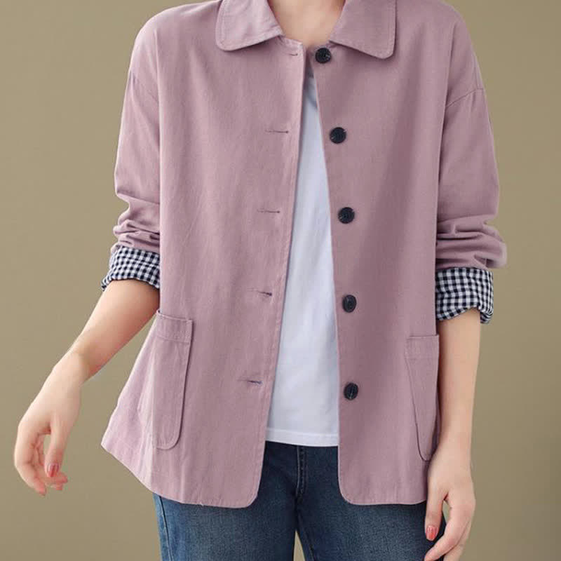 Buddha Stones Chaqueta informal minimalista de manga larga para mujer, con botones y bolsillos, ideal para primavera y otoño. - image 17