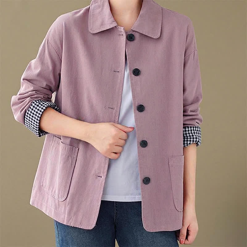 Buddha Stones Chaqueta informal minimalista de manga larga para mujer, con botones y bolsillos, ideal para primavera y otoño. - image 16