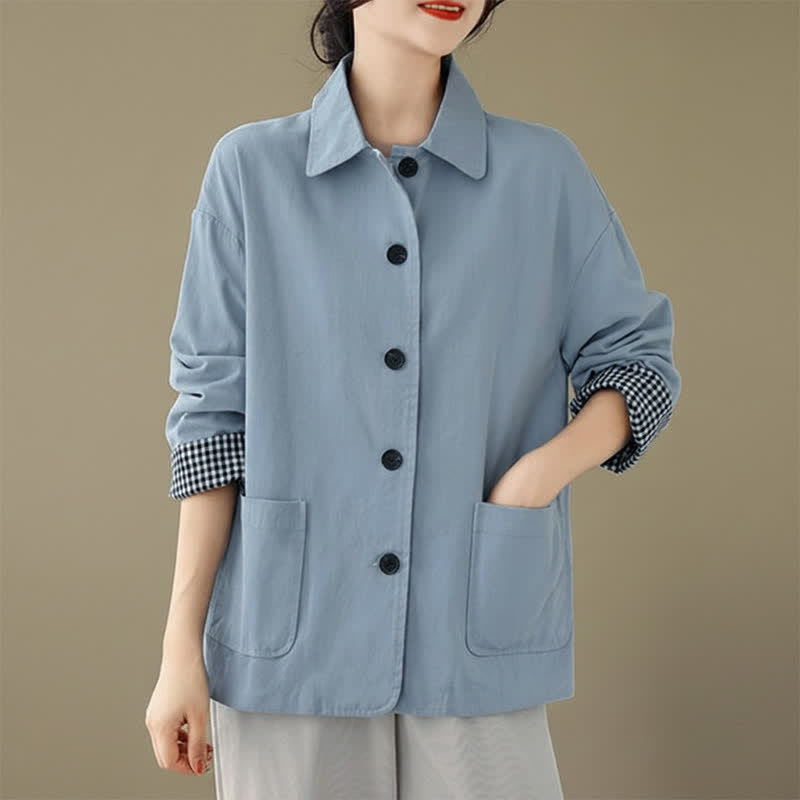 Buddha Stones Chaqueta informal minimalista de manga larga para mujer, con botones y bolsillos, ideal para primavera y otoño. - image 14